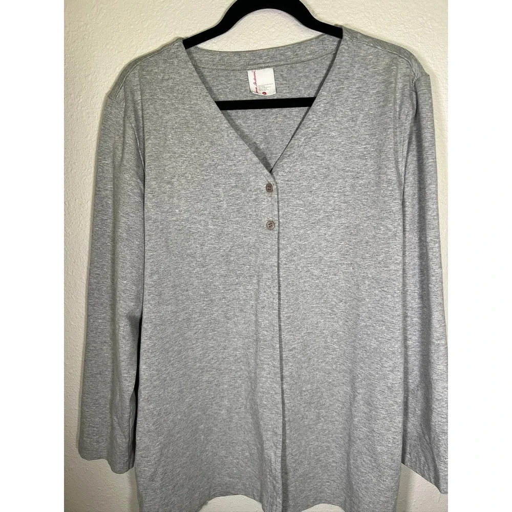 Hanna‎ Andersson Cardigan Women XL Gray V-Neck Long Sleeve Jersey Knit Layering